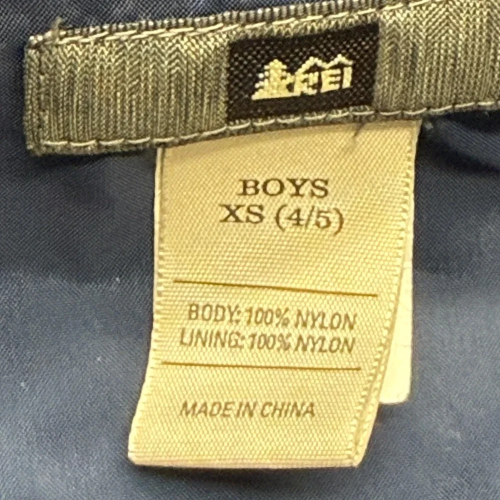 REI Jacket Boys XS 4/5 Blue Hooded Rain Coat Zip 100% Nylon Colorblock‎
